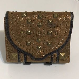 Betsey Johnson Tab Wallet “Studlicious!” Gold Studded. New